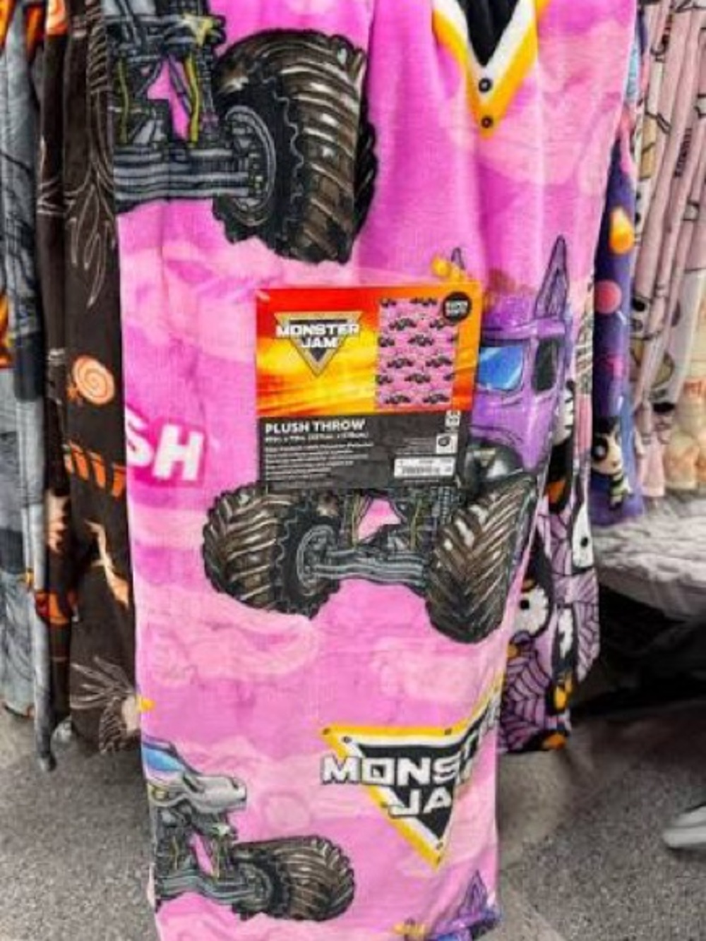 Monster Jam Pink Plush Throw Blanket - Kids Soft Fleece